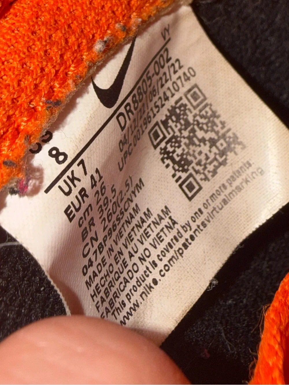 Nike Dunk Mid Chenille Swoosh Safety Orange Black Gum Men’s 8 Women’s 9.5
